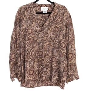 Vintage Japon et Chine Brown paisley boho 100%silk oversized blouse shirt Medium